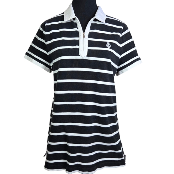 Lauren Ralph Lauren Tops - Lauren Ralph Lauren Black and White Striped Women's Polo 1/4 Zip Tee Size L
